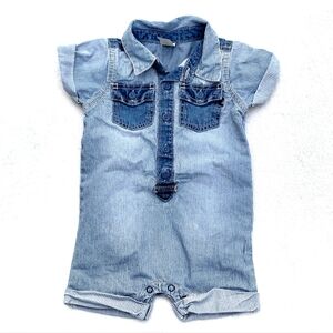 Baby B'Gosh Oshkosh B'Gosh Denim Striped Romper Size 12 Months Pockets Blue Jean